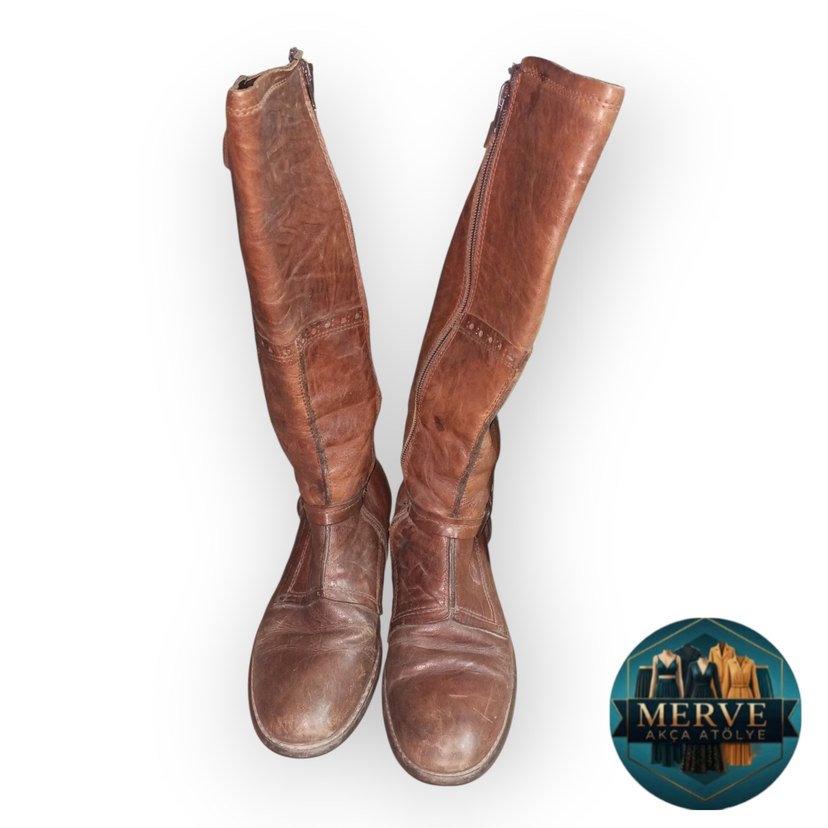 Vintage Kahverengi Tokalı Kadın Deri Biker Çizme - Görsel 2