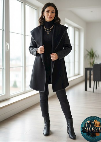 Siyah Kolları Detaylı Ceket - Görsel 2