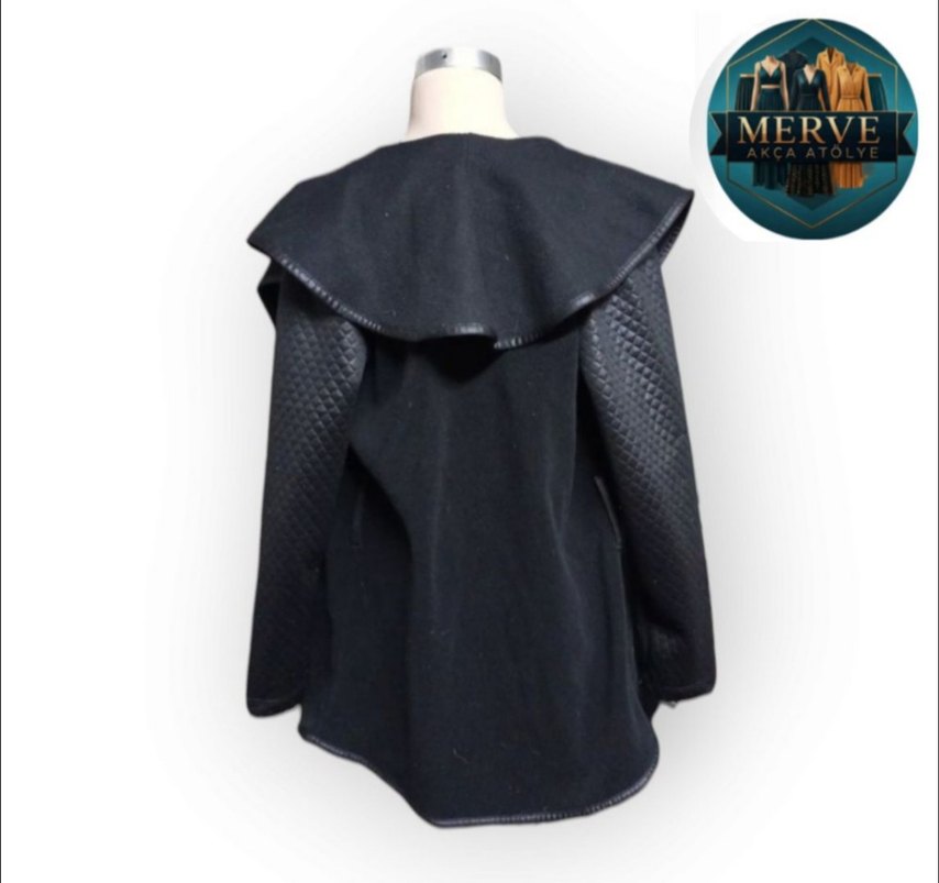 Siyah Kolları Detaylı Ceket - Görsel 4