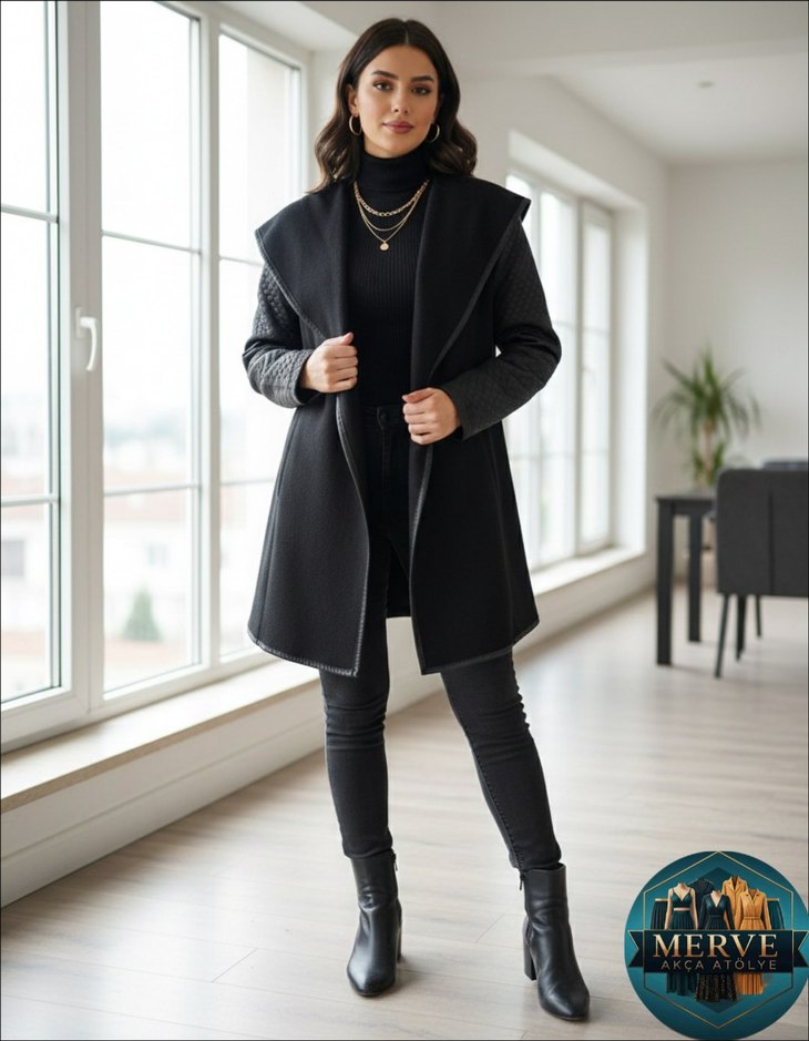 Siyah Kolları Detaylı Ceket - Görsel 2