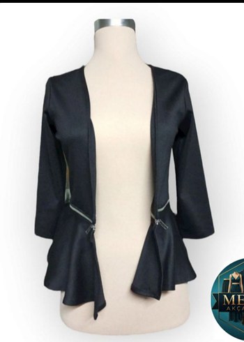 Siyah Kemerli Kısa Kadın Blazer Ceket - Görsel 3