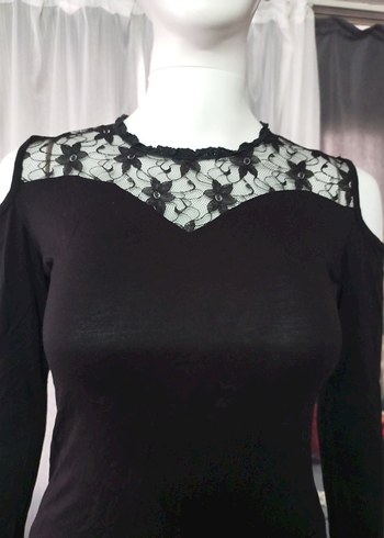 Siyah Dantel Detaylı Straplez Kadın Bluz - Görsel 5