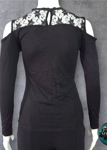 Siyah Dantel Detaylı Straplez Kadın Bluz - Görsel 3