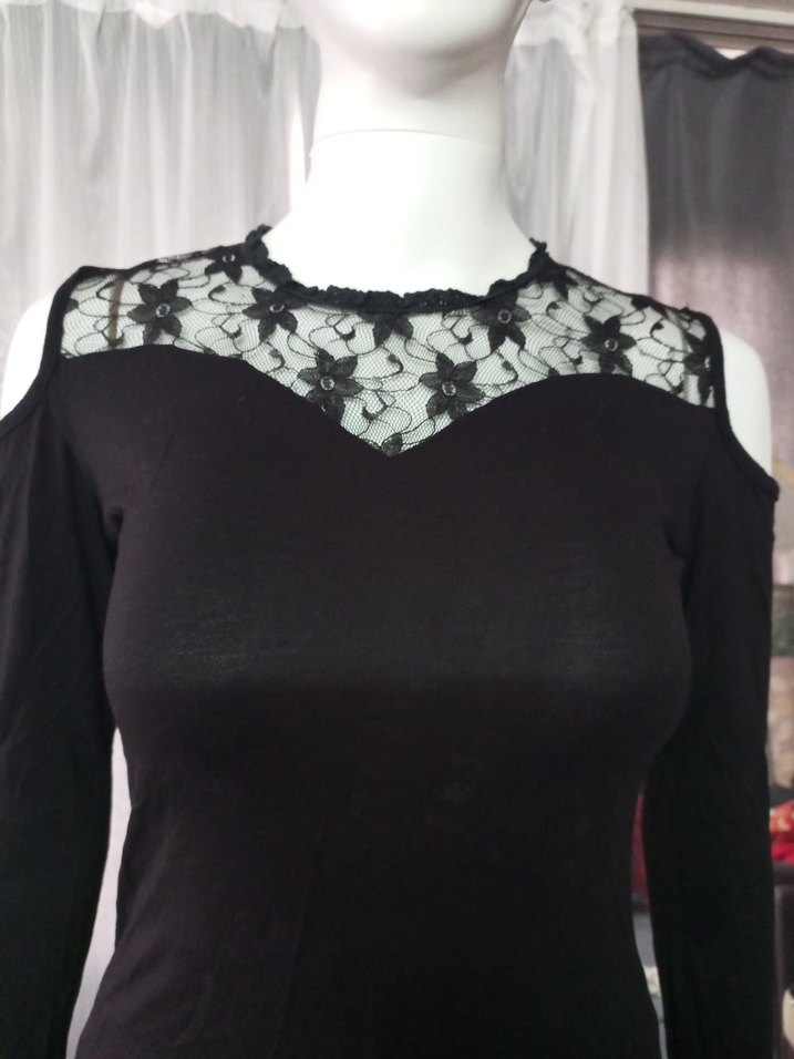 Siyah Dantel Detaylı Straplez Kadın Bluz - Görsel 5