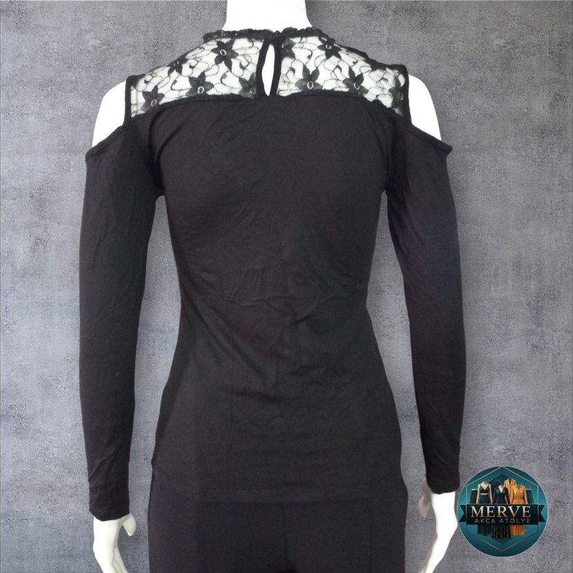 Siyah Dantel Detaylı Straplez Kadın Bluz - Görsel 3