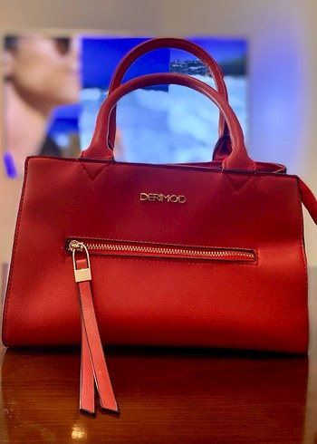 Kırmızı Deri Fermuarlı Kadın Çanta - Görsel 5