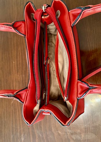 Kırmızı Deri Fermuarlı Kadın Çanta - Görsel 4