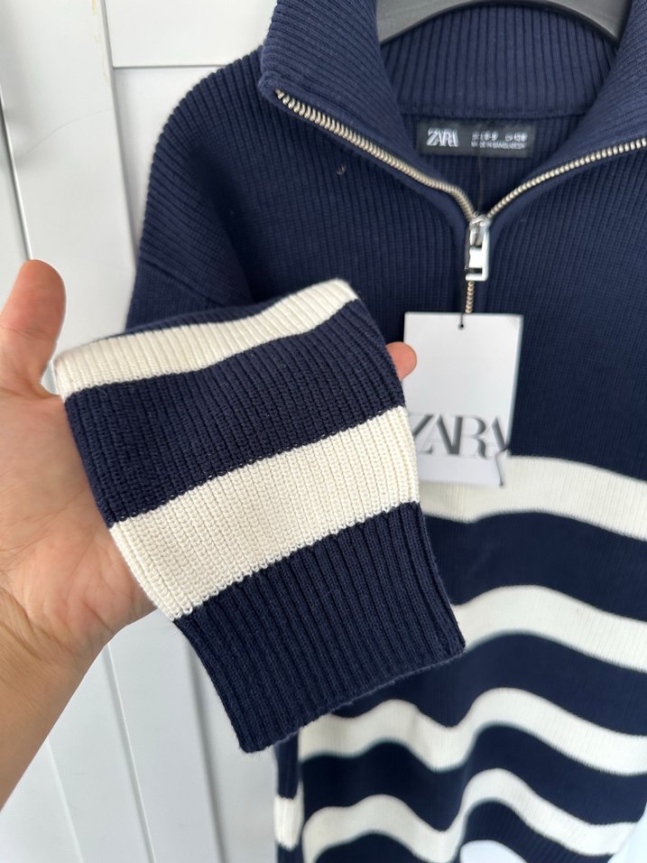 Fermuarlı Yüksek Yakalı Çizgili Erkek çocuk Kazak - Görsel 2