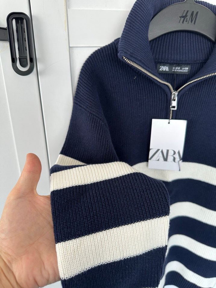 Fermuarlı Yüksek Yakalı Çizgili Erkek çocuk Kazak - Görsel 4