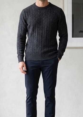 Marks & Spencer Koyu Gri Erkek Orgu Kazak