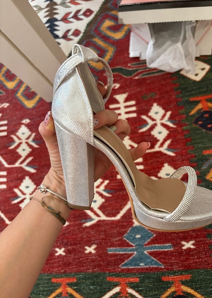 Gümüş Abiye Topuklu Ayakkabı - Görsel 3
