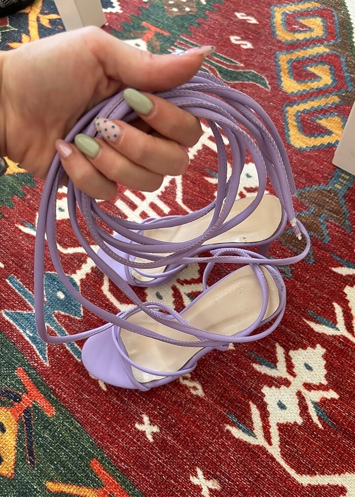 Lila Bağcıklı Topuklu Ayakkabı - Görsel 4
