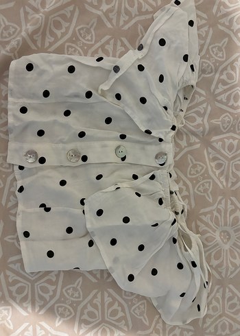 Düğmeli Beyaz Puantiyeli Bohem Kadın Bluz - Görsel 2