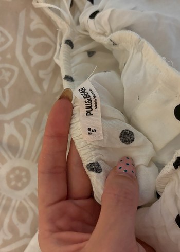 Düğmeli Beyaz Puantiyeli Bohem Kadın Bluz - Görsel 3