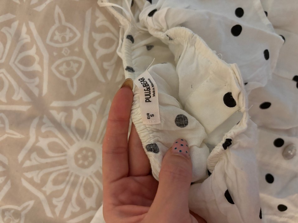 Düğmeli Beyaz Puantiyeli Bohem Kadın Bluz - Görsel 3