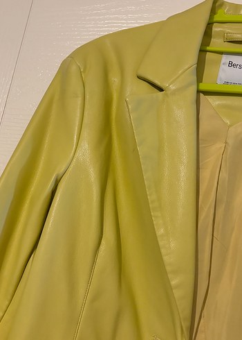Sarı Deri Düğmeli Bershka Blazer Ceket - Görsel 5