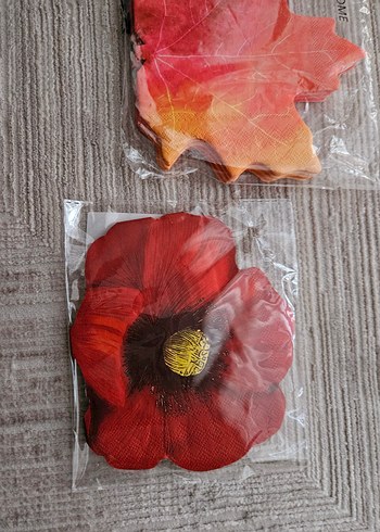 Bohem Tarzda Renkli Yaprak ve Kırmızı Çiçek peçete - Görsel 3