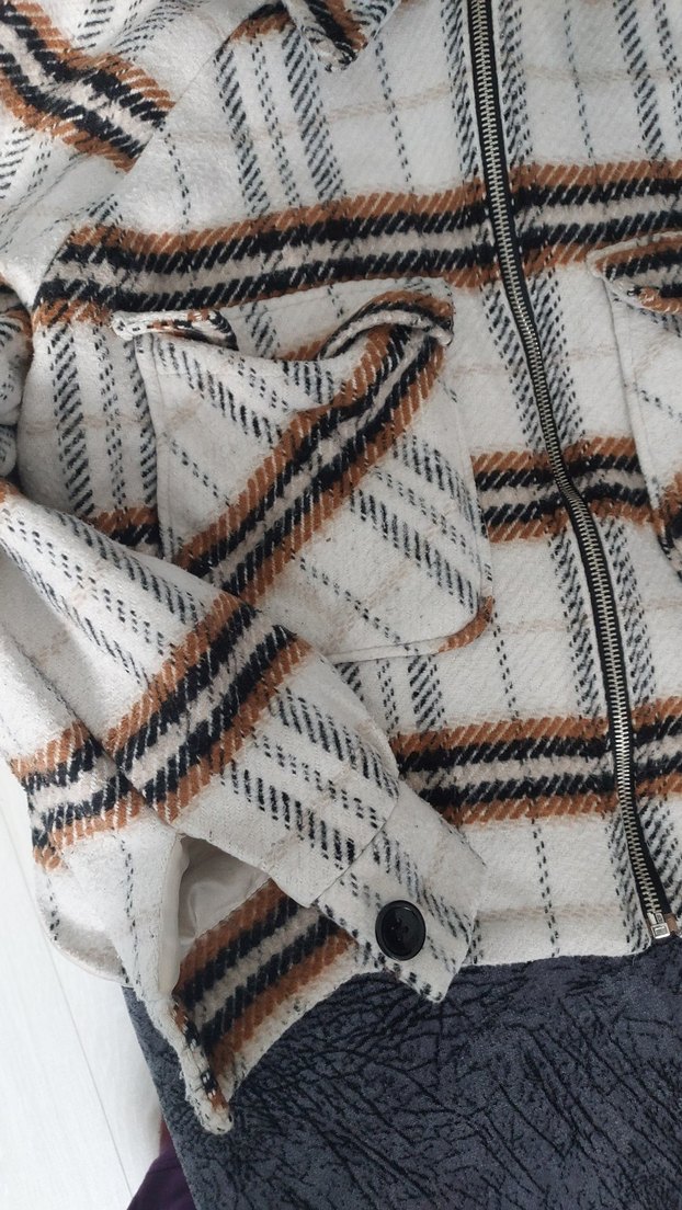 Fermuarlı Ekose Kadın Ceket - Görsel 2