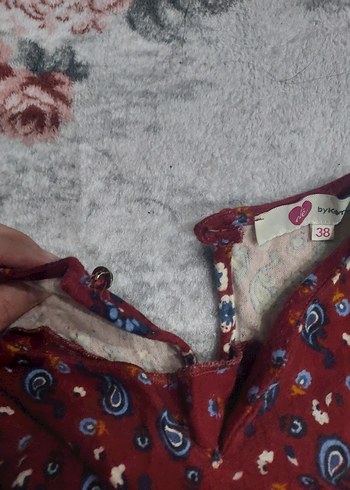 Uzun Kollu Bordo Bohem Desenli Elbise - Görsel 3