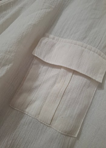 38 Beden beyaz Renk Düğmeli Beyaz Keten Mini Kadın Gömlek