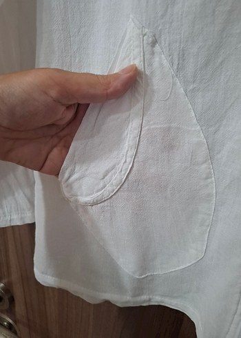 m Beden beyaz Renk Nakışlı Kapüşonlu Beyaz Keten Ceket