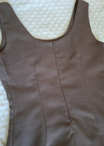 Kadın Bej Kolsuz Midi Kalem Elbise - Görsel 8