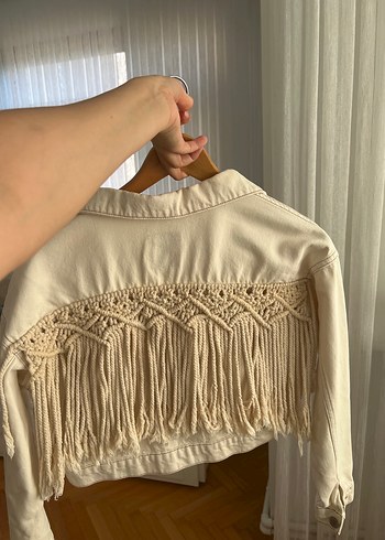 Quzu Bej Düğmeli Crop Kadın Denim Ceket