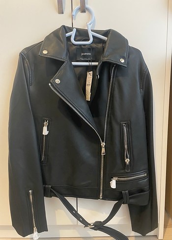 Siyah Biker Deri Ceket