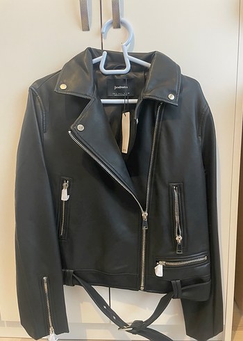 Stradivarius Siyah Biker Deri Ceket