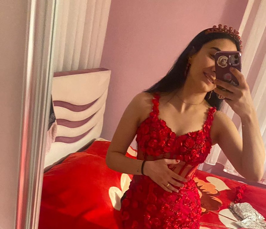 Kırmızı Cam Taşlı Abiye Taç ve Küpe Seti - Görsel 4