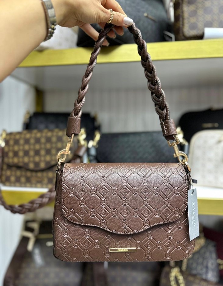 Kahverengi Yılan Desenli Zincir Detaylı Deri Çanta - Görsel 2