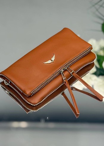 Bej Deri Nakışlı Fermuarlı Kadın Çapraz Çanta - Görsel 9