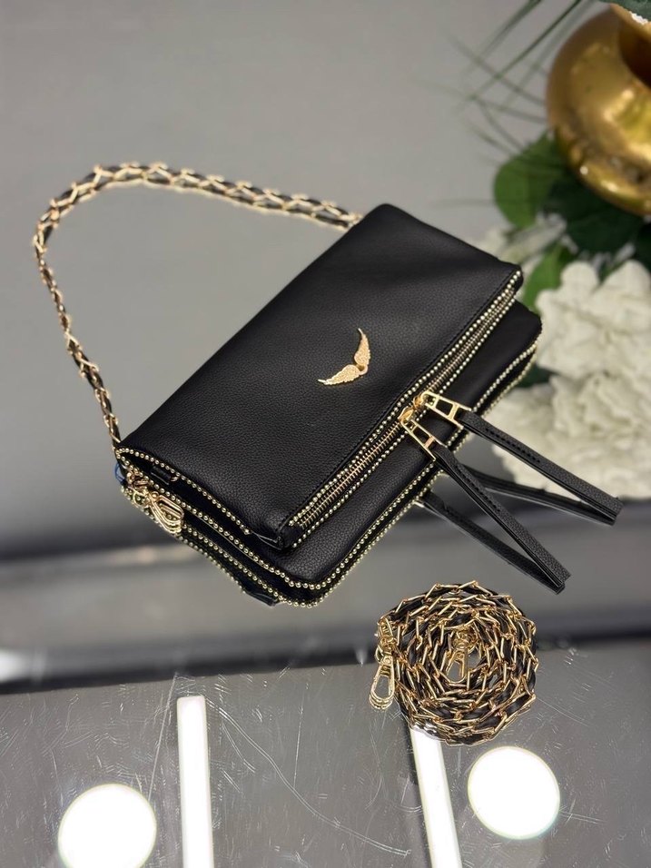 Bej Deri Nakışlı Fermuarlı Kadın Çapraz Çanta - Görsel 3