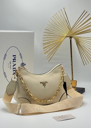 Bordo Deri Prada Zincir Detaylı Çanta - Görsel 5