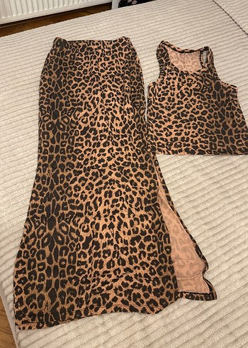 Kahverengi Leopar Desenli Uzun Etek