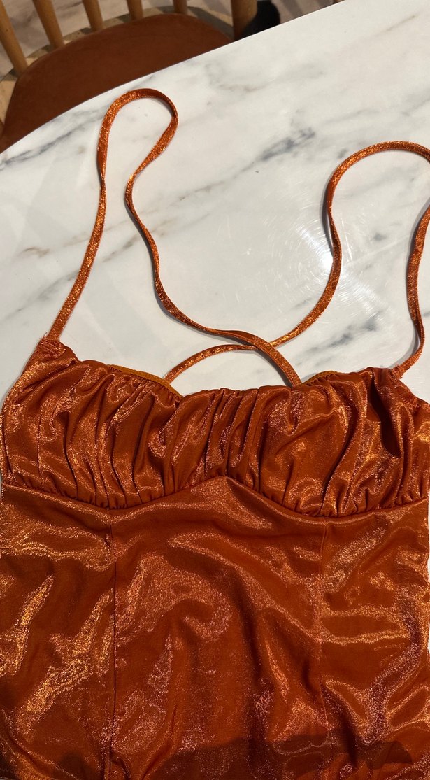 Parlak Kahverengi Strappy bodysuıt - Görsel 3