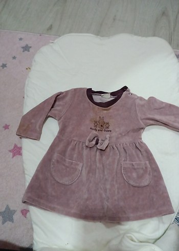 Uzun Kollu Düğmeli Kız Çocuk Elbise - Görsel 2