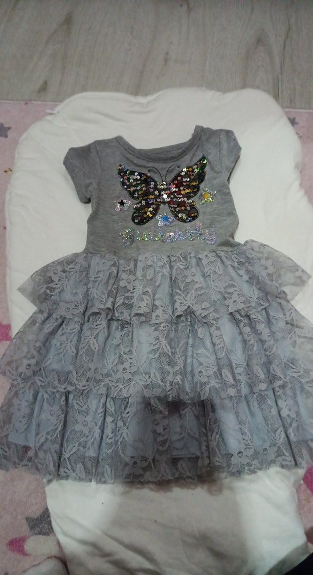 Kız Çocuk Gri Fırfırlı Elbise - Görsel 2