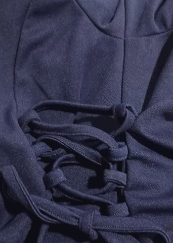 Lacivert Drapeli Uzun Kadın Elbise - Görsel 3