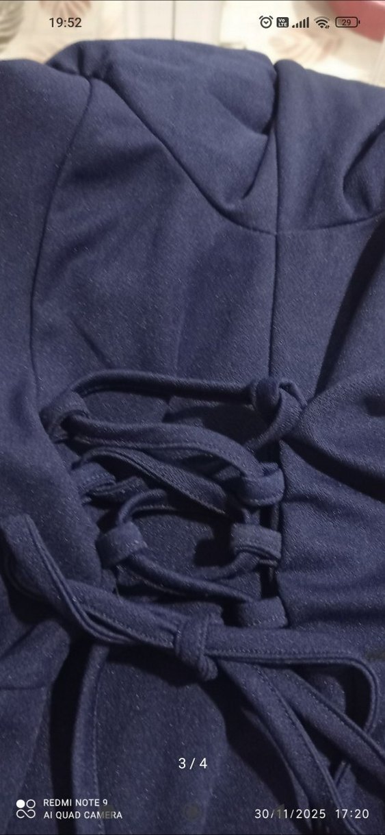 Lacivert Drapeli Uzun Kadın Elbise - Görsel 3