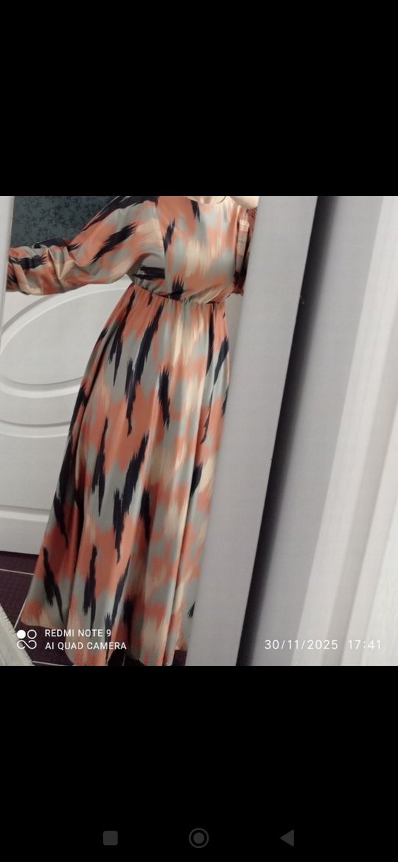 Uzun Bağlama Desenli Kadın Elbise - Görsel 2