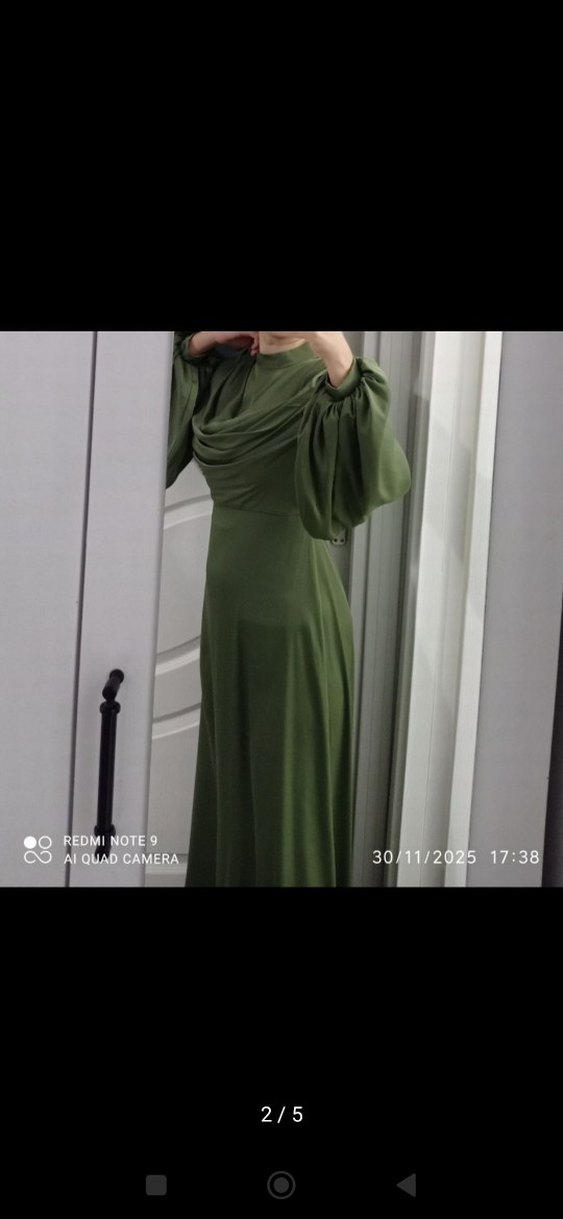 Uzun Kollu Haki Drapeli Kadın Elbise - Görsel 3