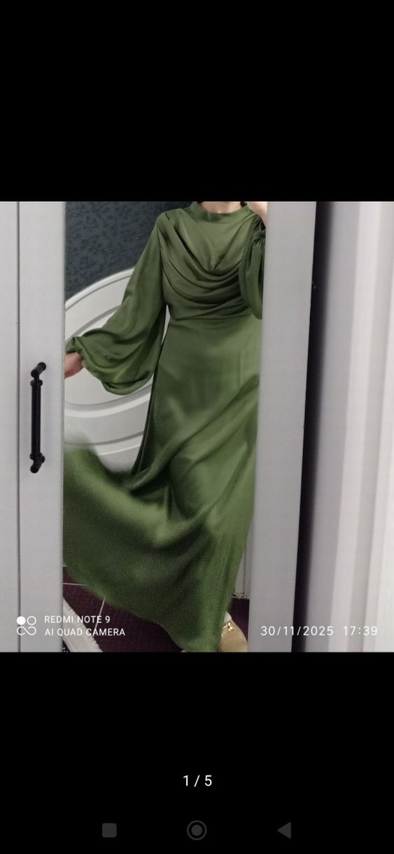 Uzun Kollu Haki Drapeli Kadın Elbise - Görsel 2