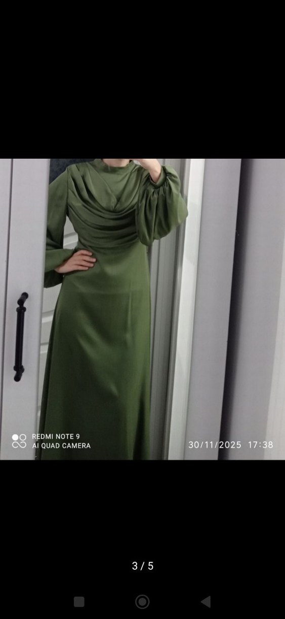 Uzun Kollu Haki Drapeli Kadın Elbise - Görsel 4