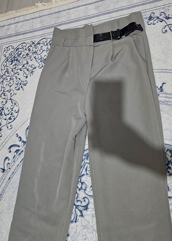 Gri Kendinden Kemerli Pantolon - Görsel 3