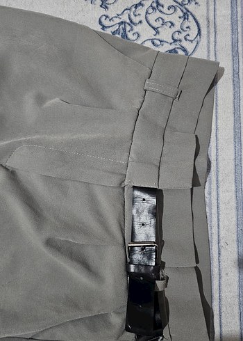 Gri Kendinden Kemerli Pantolon - Görsel 2