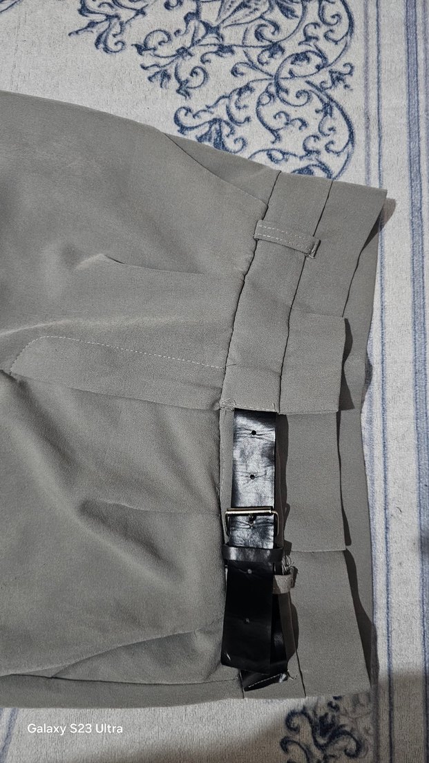 Gri Kendinden Kemerli Pantolon - Görsel 2