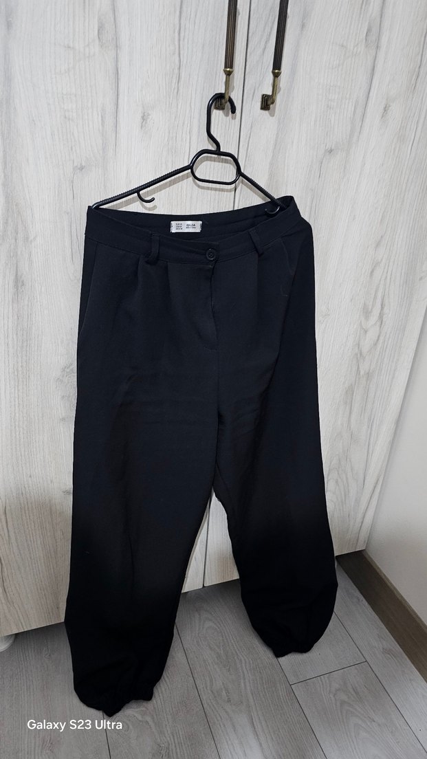 Kadın Siyah Keten Rahat Kesim Pantolon - Görsel 2