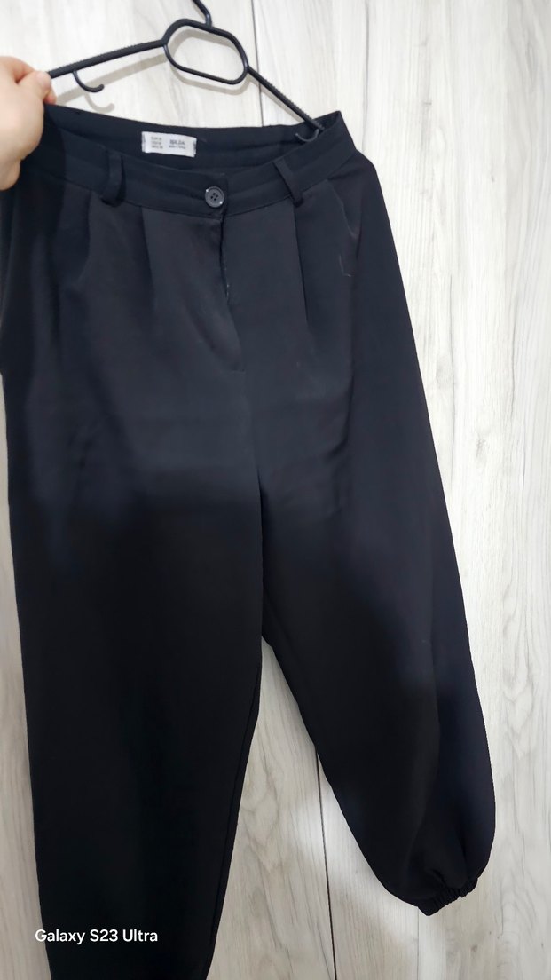 Kadın Siyah Keten Rahat Kesim Pantolon - Görsel 3