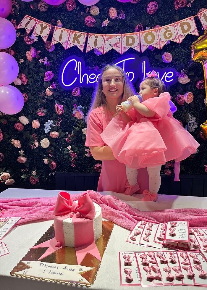 1-2 yaş uygun doğum günü elbisesi pembe - Görsel 2